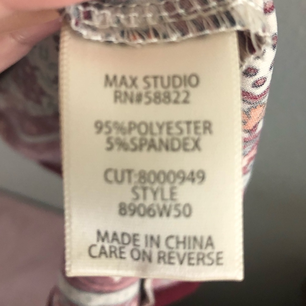 Max Studio Three Quarter Sleeve Printed Midi Dress Burgundy and White size XS - Picture 10 of 10